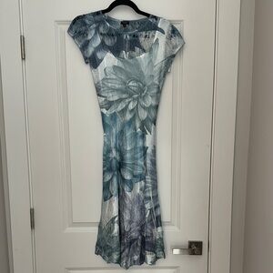 Komarov Blue and Gray Floral Midi  Dress